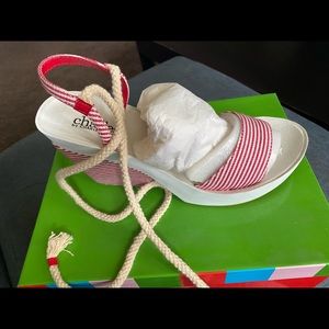 Charles David red striped wedges heels